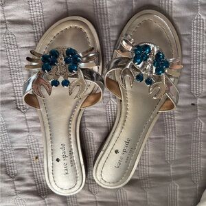 Kate Spade Metallic Silver Sandals with Teal Embellishments